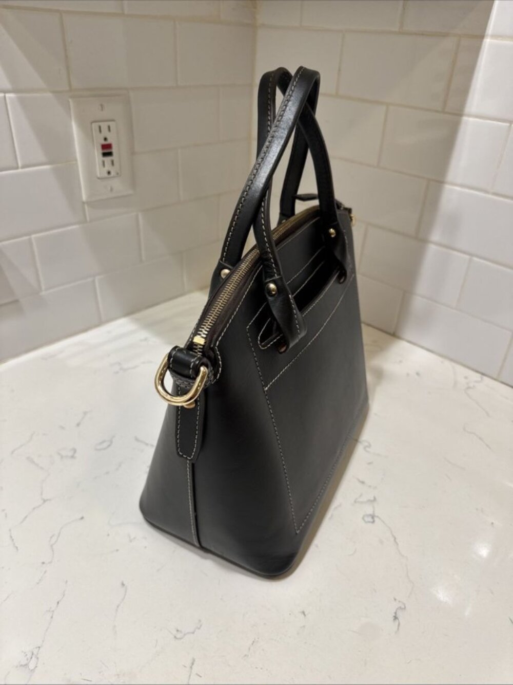 As Is Dooney and Bourke Black Leather Satchel Bag Tote - Picture 6 of 16